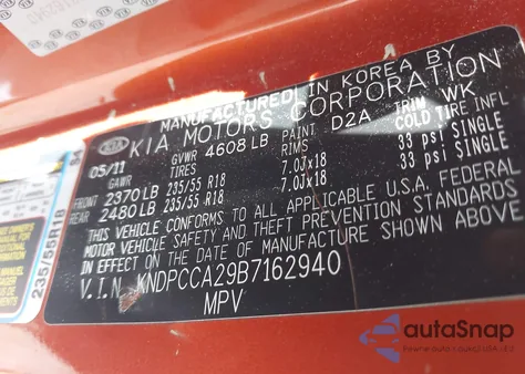 2011 Kia Sportage Ex from USA, damaged, VIN KNDPCCA29B7162940